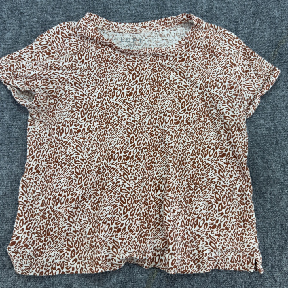 Loft Animal Print Short Sleeve Cotton Tee Shirt Brown White Size M